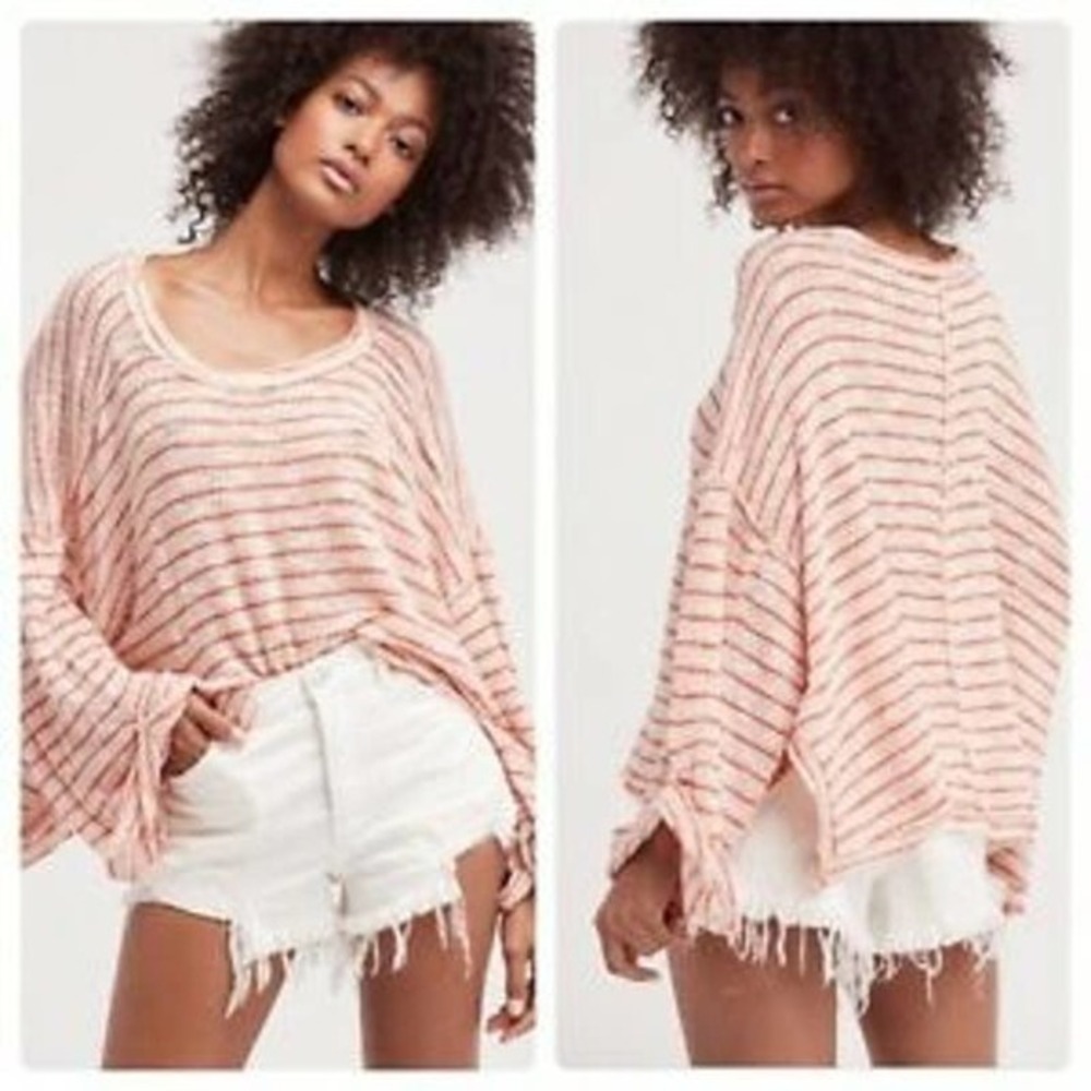 Free People Sweater Island Girl Hacci Top Blush oversized knit blush combo M XS
